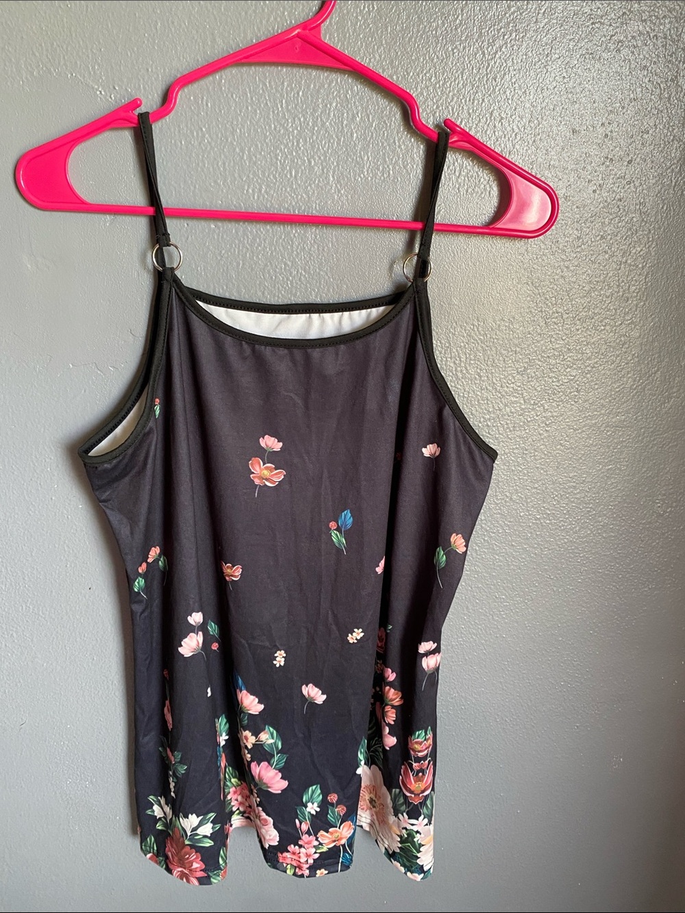 Black Floral Tank - Pink & Green Blooms